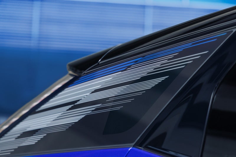 Close-up of the Modern Pattern on the 2026 OPTIQ-V Rear Quarter Glass | Sheboygan Cadillac in Sheboygan WI